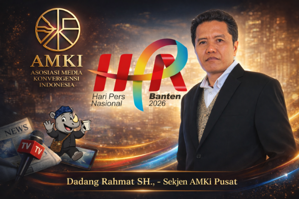 Ilustrasi ekosistem informasi digital: jurnalis profesional dan kreator konten menghadapi tantangan disinformasi serta teknologi AI di era media sosial.