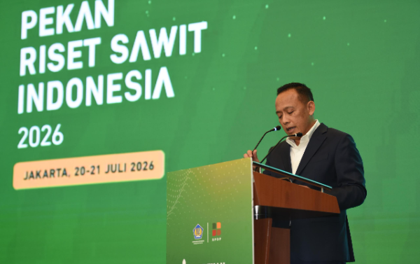 Direktur Utama PTPN IV PalmCo Jatmiko K. Santosa saat menjadi Keynote Speaker pada pembukaan Pekan Riset Sawit Indonesia (PERISAI) 2026 di Jakarta, Senin (20/7/2026), yang membahas strategi peningkatan produktivitas kelapa sawit melalui riset, inovasi, dan penguatan ekosistem petani rakyat.